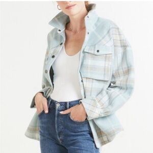 Free People Cabin Cozy or Cabin Point plaid shirt jacket, seafoam color Xsmall